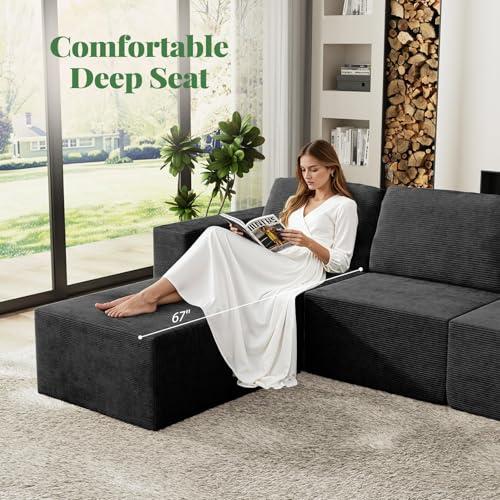 【並行輸入品】 Homiva 136" Cloud Sectional Boneless Sofa， Modular Sectional L S_7