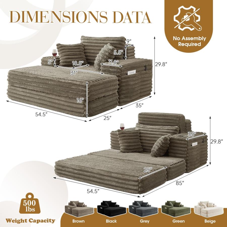 【並行輸入品】 54.5"W Oversized Convertible Chaise Lounge Chair Indoor with Ott_3