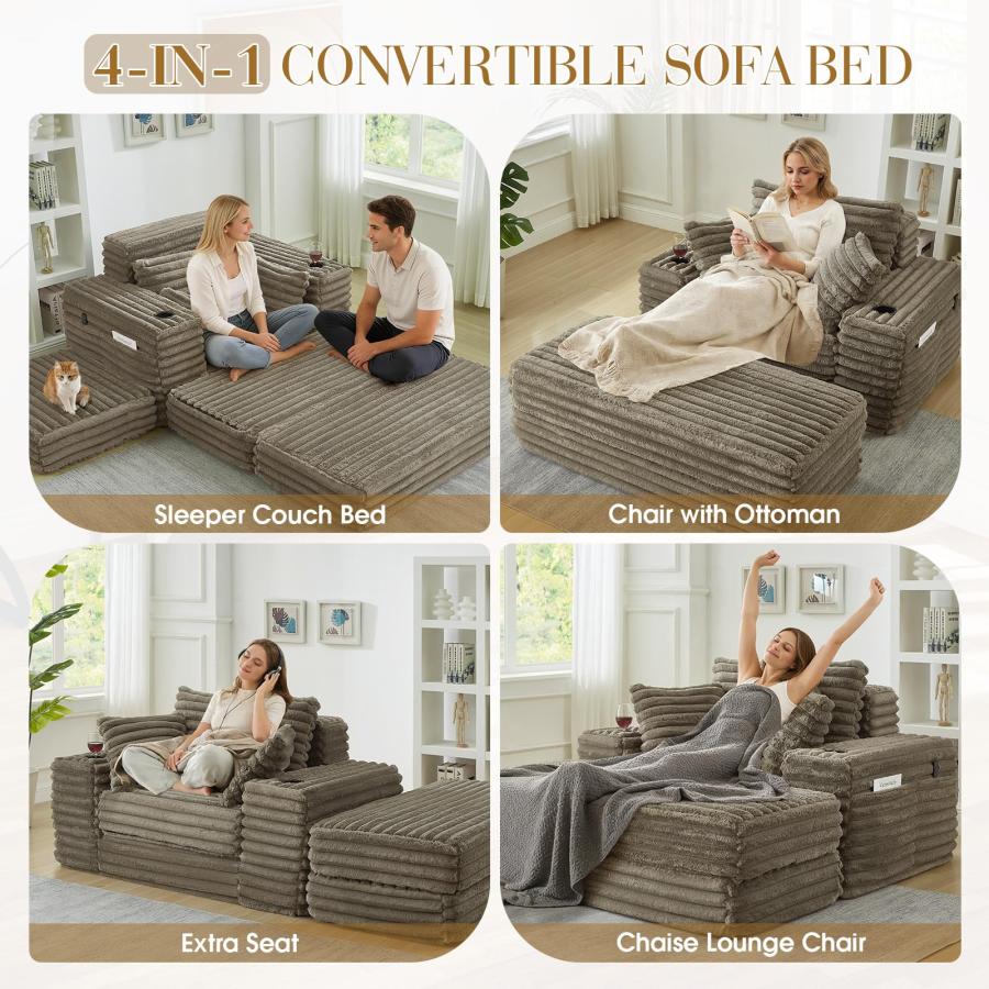 【並行輸入品】 54.5"W Oversized Convertible Chaise Lounge Chair Indoor with Ott_6