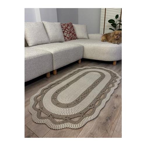 【並行輸入品】 Jute Rug Oval Braided Design 80x150cm Reversible Farmhouse Style_1