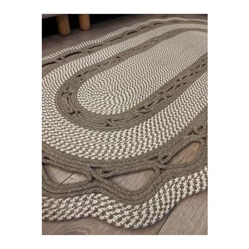 【並行輸入品】 Jute Rug Oval Braided Design 80x150cm Reversible Farmhouse Style_4