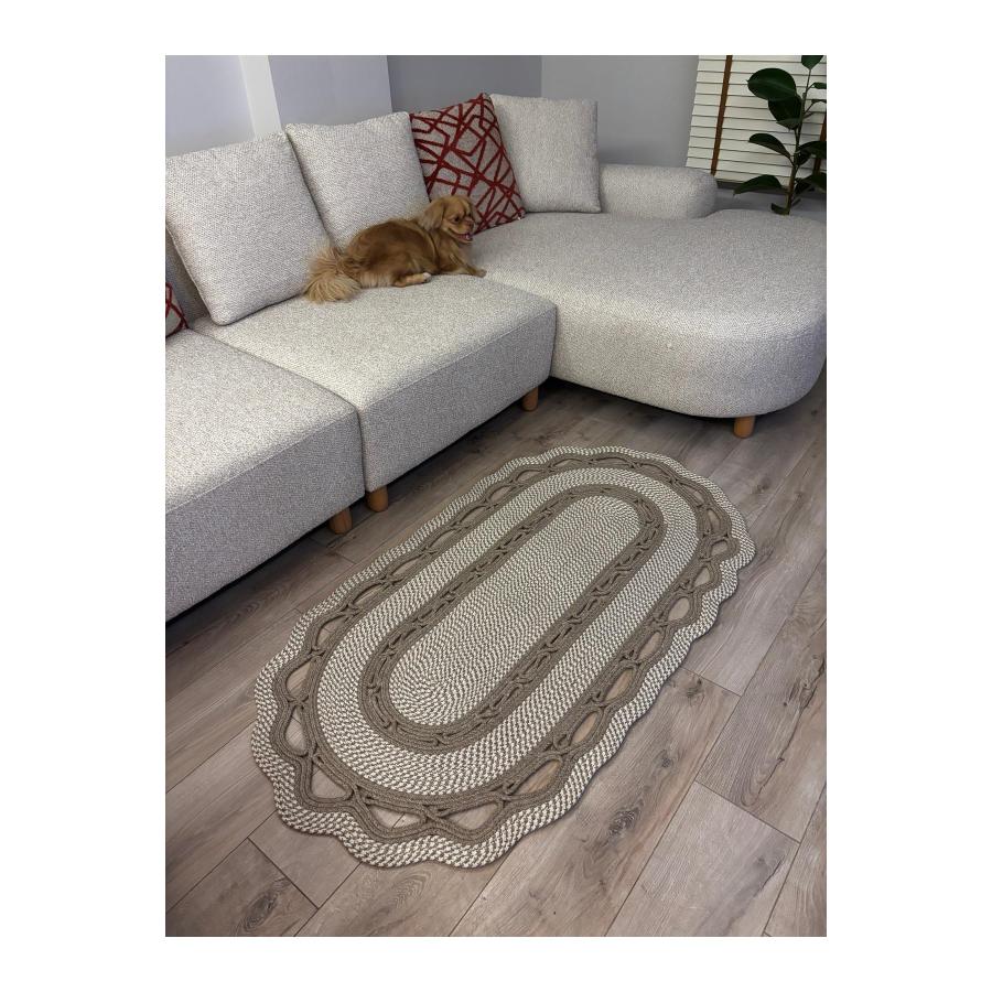 【並行輸入品】 Jute Rug Oval Braided Design 80x150cm Reversible Farmhouse Style_6