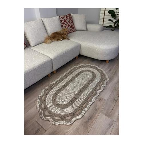 【並行輸入品】 Jute Rug Oval Braided Design 80x150cm Reversible Farmhouse Style_7