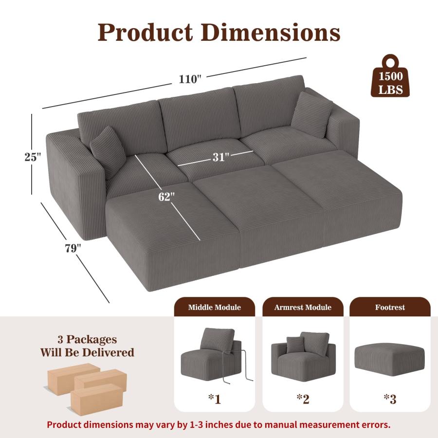 【並行輸入品】 110" Modular Sectional Sofa， Boneless Couch Memory Foam Cloud Co