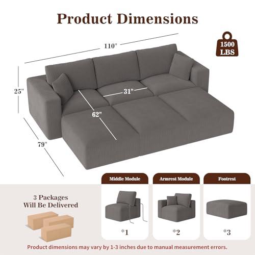 【並行輸入品】 110" Modular Sectional Sofa， Boneless Couch Memory Foam Cloud Co