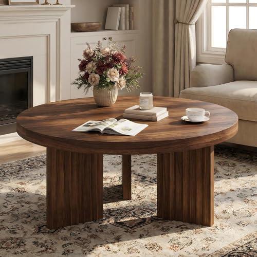 【並行輸入品】 IDEALHOUSE Round Coffee Table， 33.5" Circle Center Table with Fl_1