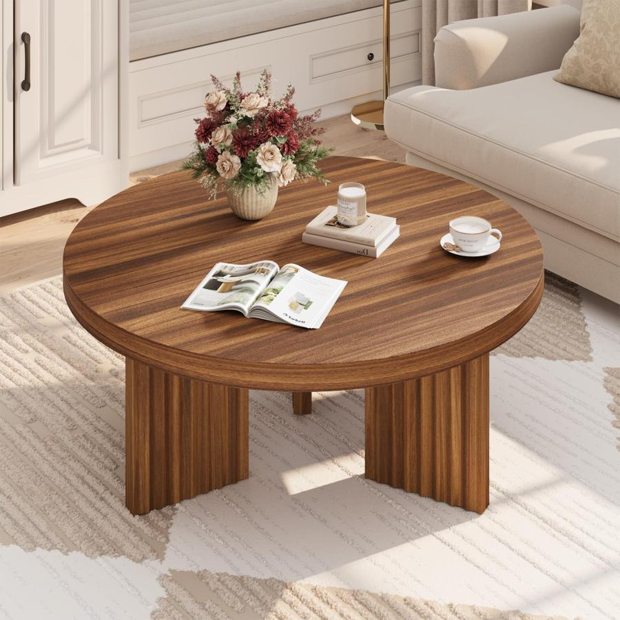 【並行輸入品】 IDEALHOUSE Round Coffee Table， 33.5" Circle Center Table with Fl_3