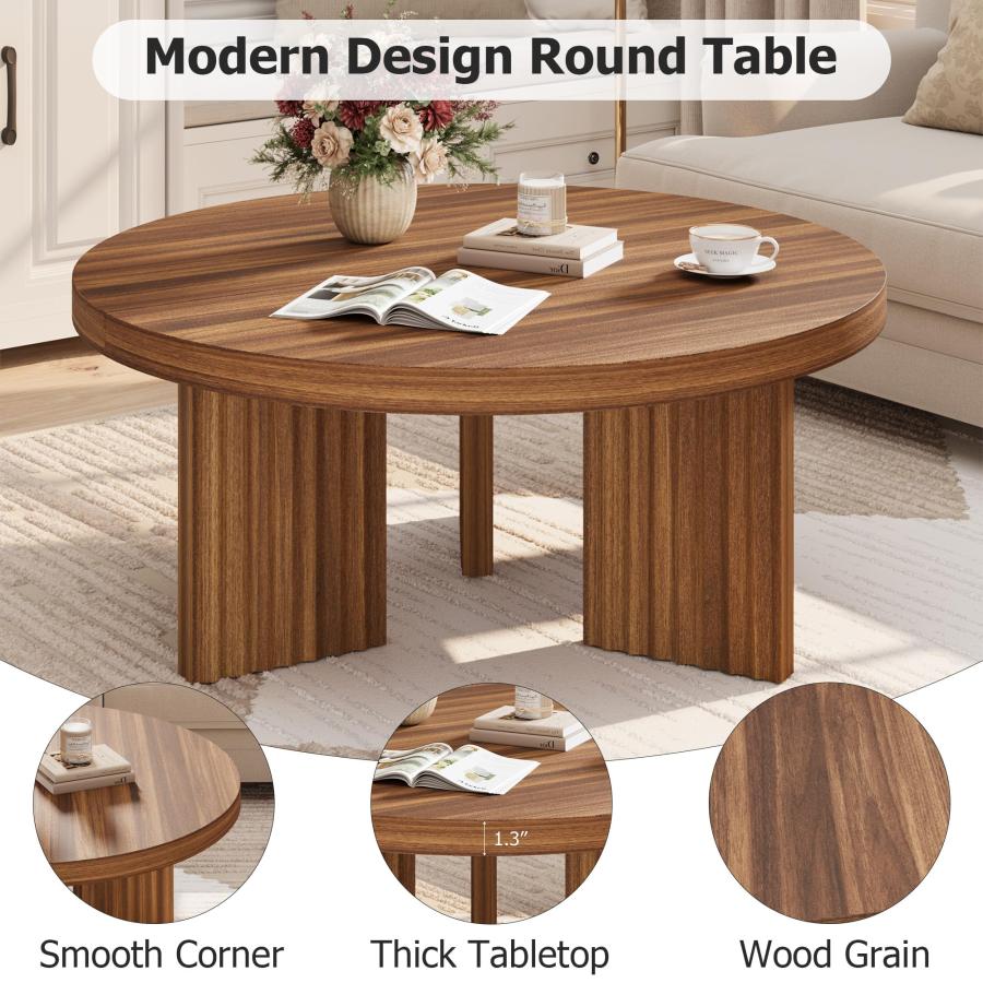 【並行輸入品】 IDEALHOUSE Round Coffee Table， 33.5" Circle Center Table with Fl_9