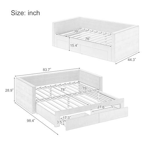 【並行輸入品】 Merax Twin Size Daybed with Extendable Trundle， Upholstered Sofa_4