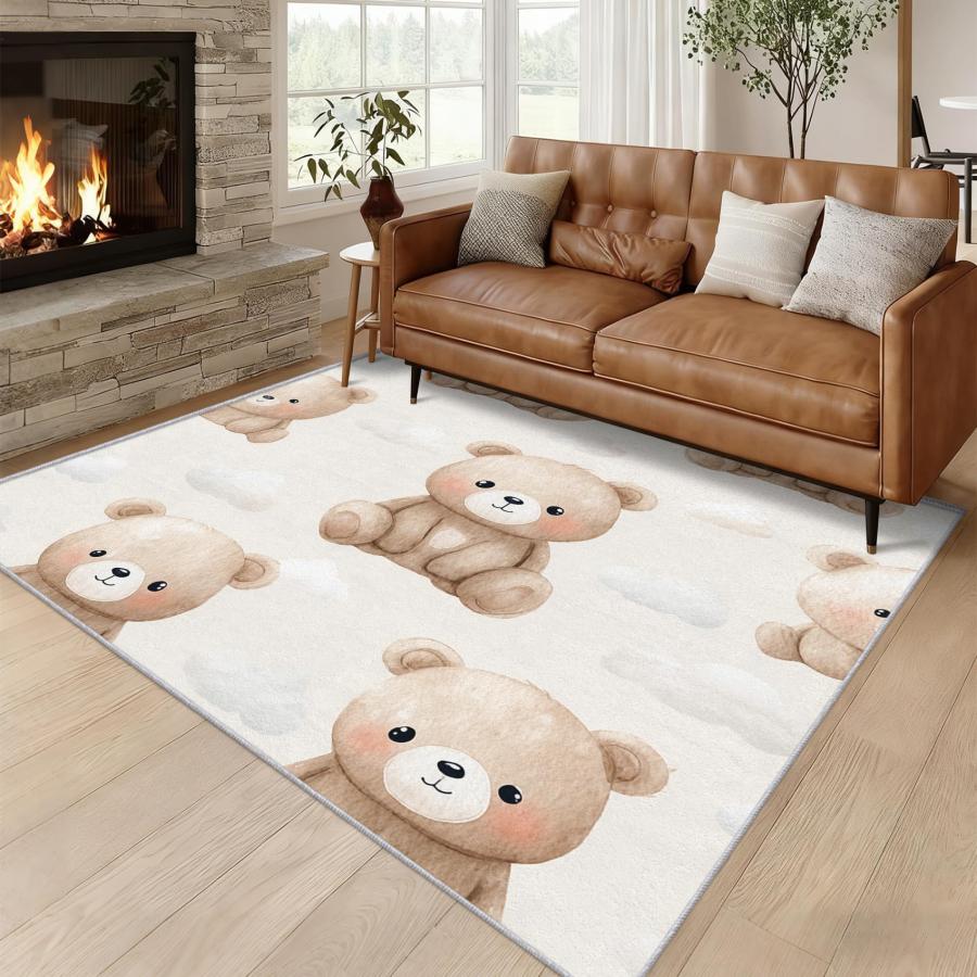 並行輸入品】 Teddy Bear Rug 5x7 ft, Washable Cute Cartoon Area