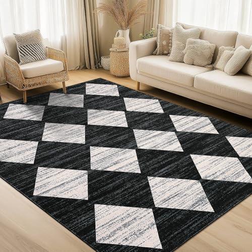 【並行輸入品】 Garvee 8x10 Black Washable Rug Neutral Bedroom Rug Geometric Che_1