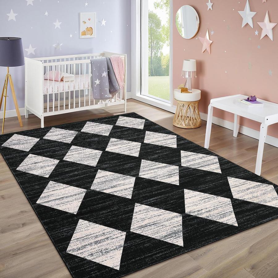 【並行輸入品】 Garvee 8x10 Black Washable Rug Neutral Bedroom Rug Geometric Che_3
