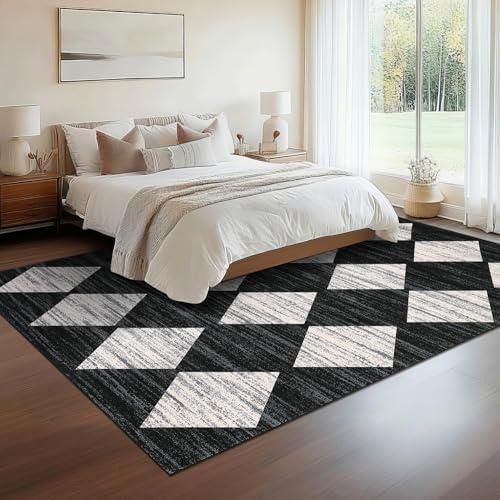 【並行輸入品】 Garvee 8x10 Black Washable Rug Neutral Bedroom Rug Geometric Che_7