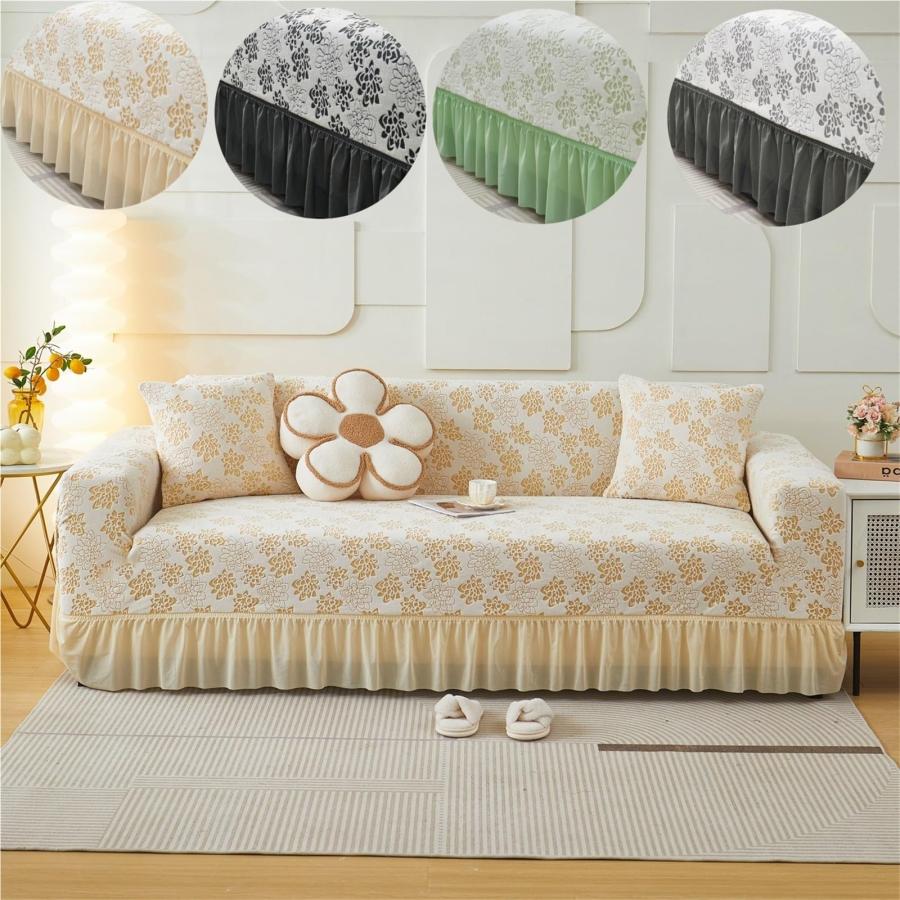 【並行輸入品】 JFTOMJ Skirt Sofa Cover Jacquard Stretchy Sofa Cover 1/2/3/4 wit