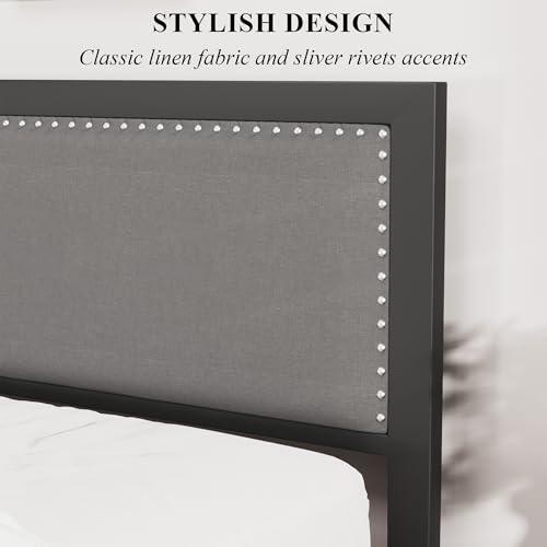 【並行輸入品】 VECELO Twin Size Bed Frame with Upholstered Headboard， Heavy Dut_7
