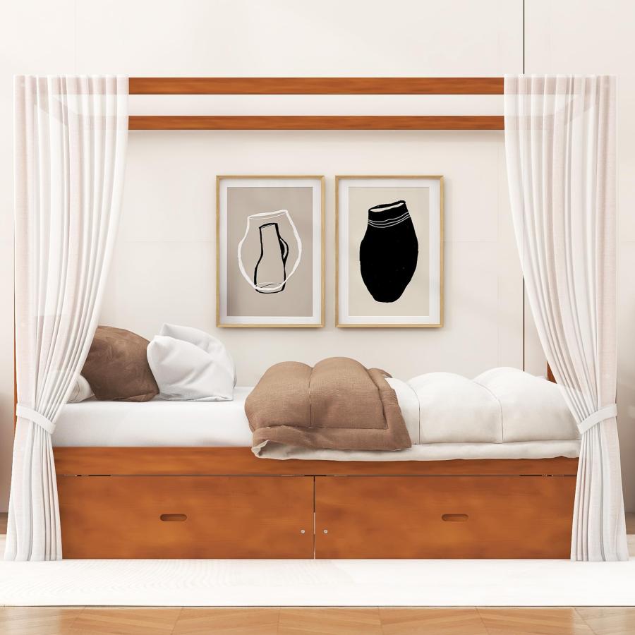 【並行輸入品】 SOFTSEA Queen Size Canopy Bed with Storage Drawers， Four Poster_3