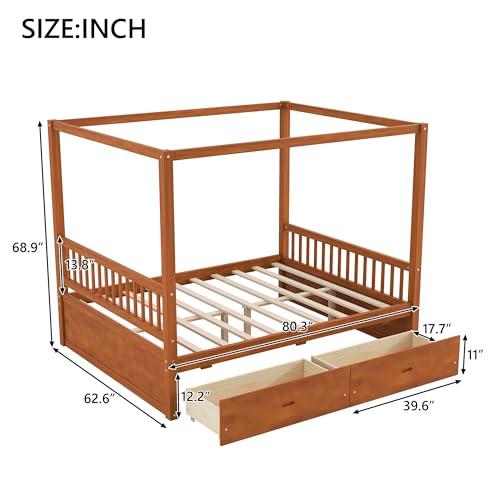 【並行輸入品】 SOFTSEA Queen Size Canopy Bed with Storage Drawers， Four Poster_7