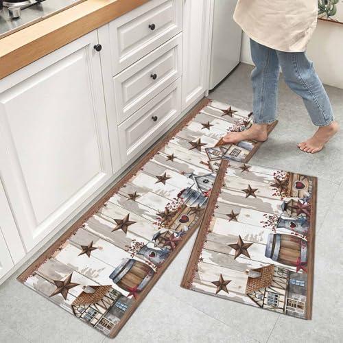 【並行輸入品】 Kitchen Rugs and Mats 2 Pieces Farm Star Barn Non Slip Anti Fati_4