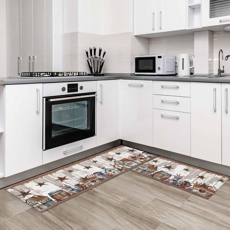 【並行輸入品】 Kitchen Rugs and Mats 2 Pieces Farm Star Barn Non Slip Anti Fati_6