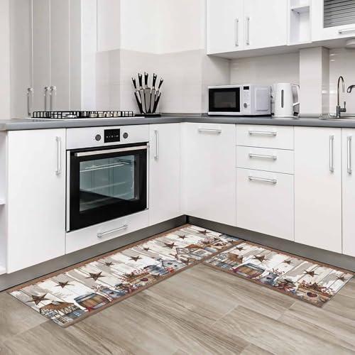 【並行輸入品】 Kitchen Rugs and Mats 2 Pieces Farm Star Barn Non Slip Anti Fati_7