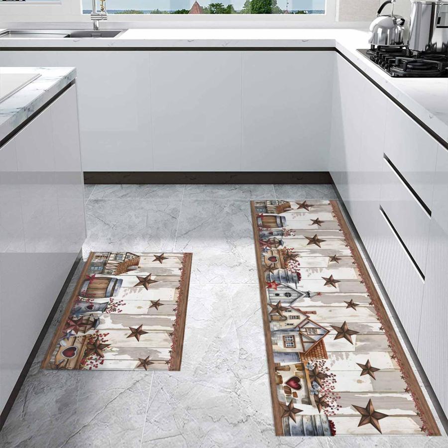 【並行輸入品】 Kitchen Rugs and Mats 2 Pieces Farm Star Barn Non Slip Anti Fati_9