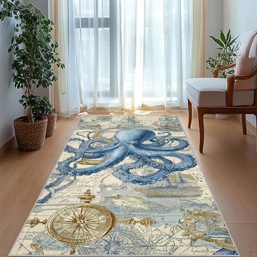 【並行輸入品】 Nautical Runner Rug for Hallway， Octopus Rugs， Washable Rugs Sea_7