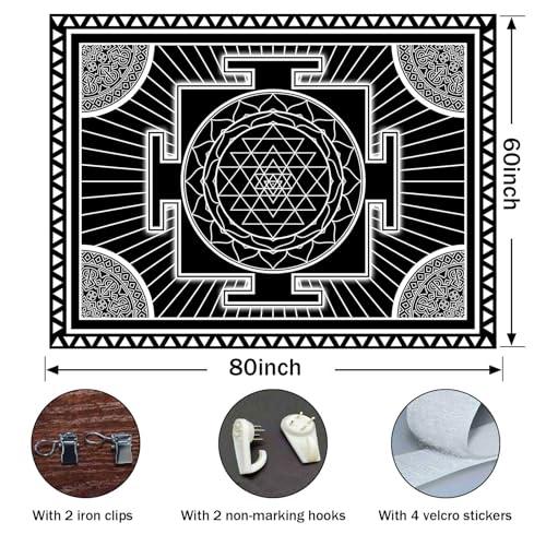 大判タペストリー⭐️マンダラ モノクロ 曼陀羅　シロクロ　白黒　ビッグサイズ 並行輸入品】SHRAPHY Sri Yantra 曼荼羅 瞑想タペストリー 神聖な幾何