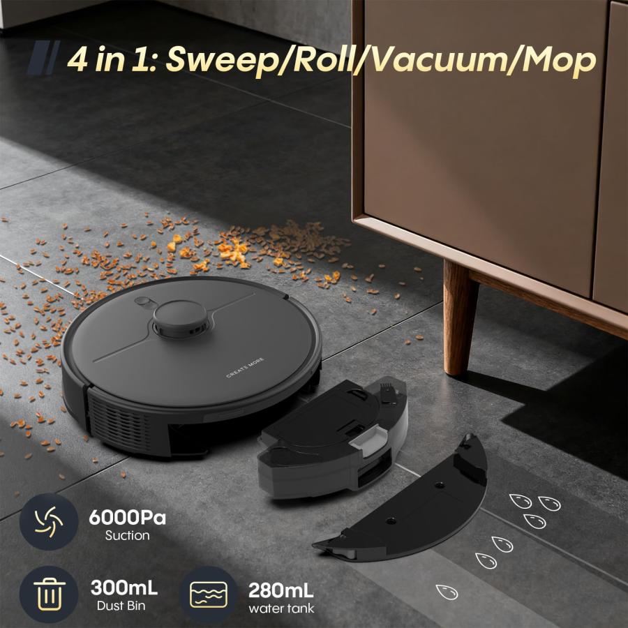 【並行輸入品】 eitton Robot Vacuum and Mop， Self Emptying， 6000Pa Powerful Suct_3