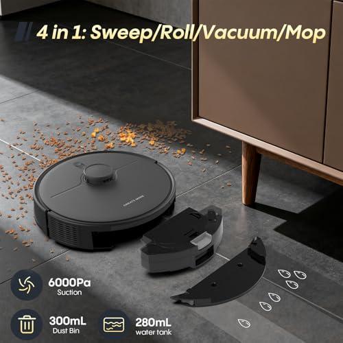 【並行輸入品】 eitton Robot Vacuum and Mop， Self Emptying， 6000Pa Powerful Suct_4