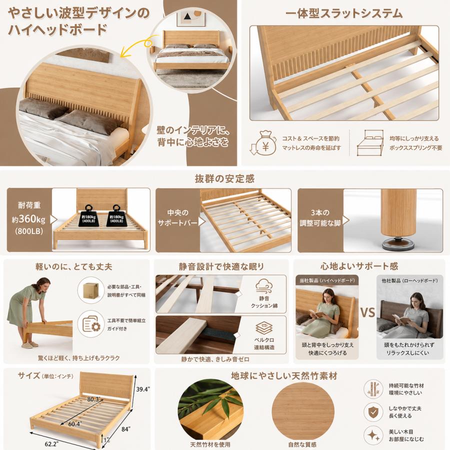 並行輸入品】クイーンサイズベッドフレーム（ヘッドボード付き） 頑丈