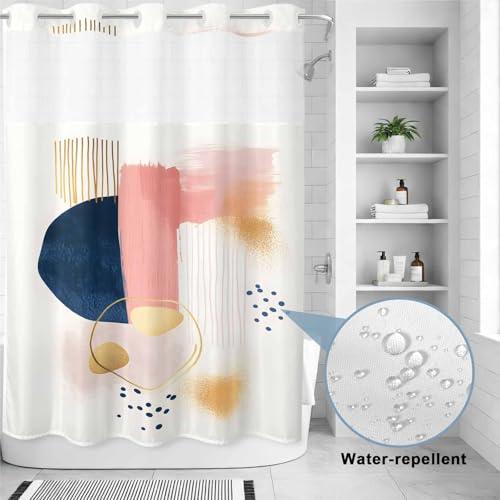 【並行輸入品】 BABE MAPS Watercolor Color Block No Hook Shower Curtain Bohemian_4