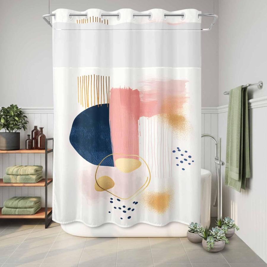 【並行輸入品】 BABE MAPS Watercolor Color Block No Hook Shower Curtain Bohemian_6