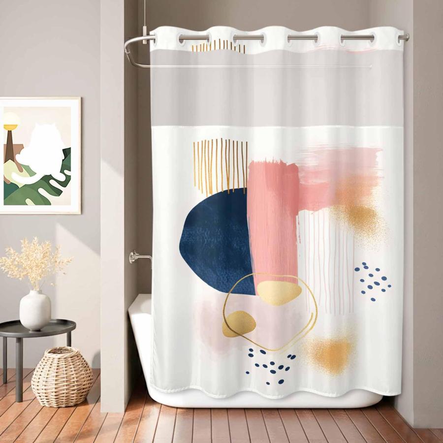 【並行輸入品】 BABE MAPS Watercolor Color Block No Hook Shower Curtain Bohemian_9