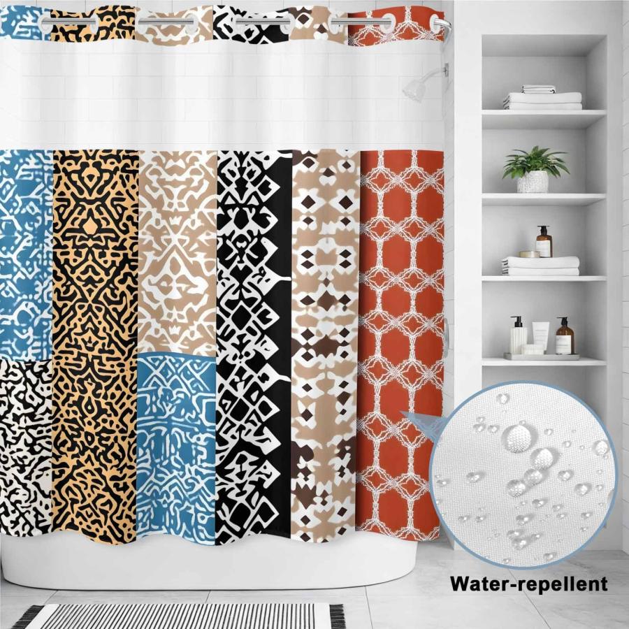【並行輸入品】 BABE MAPS Bohemian Patterns No Hook Shower Curtain Colored Seaml_3