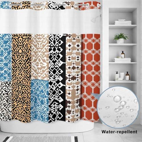 【並行輸入品】 BABE MAPS Bohemian Patterns No Hook Shower Curtain Colored Seaml_4