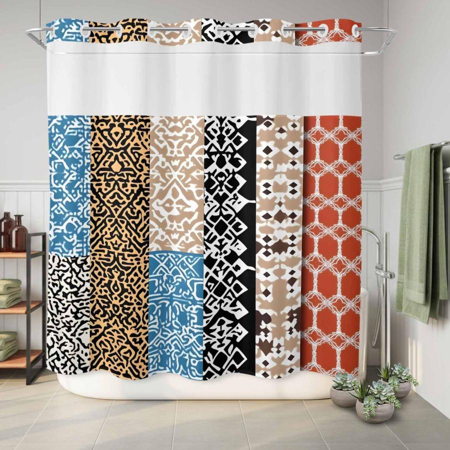 【並行輸入品】 BABE MAPS Bohemian Patterns No Hook Shower Curtain Colored Seaml_6