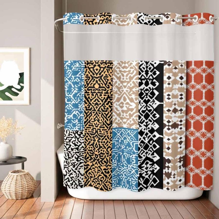 【並行輸入品】 BABE MAPS Bohemian Patterns No Hook Shower Curtain Colored Seaml_9