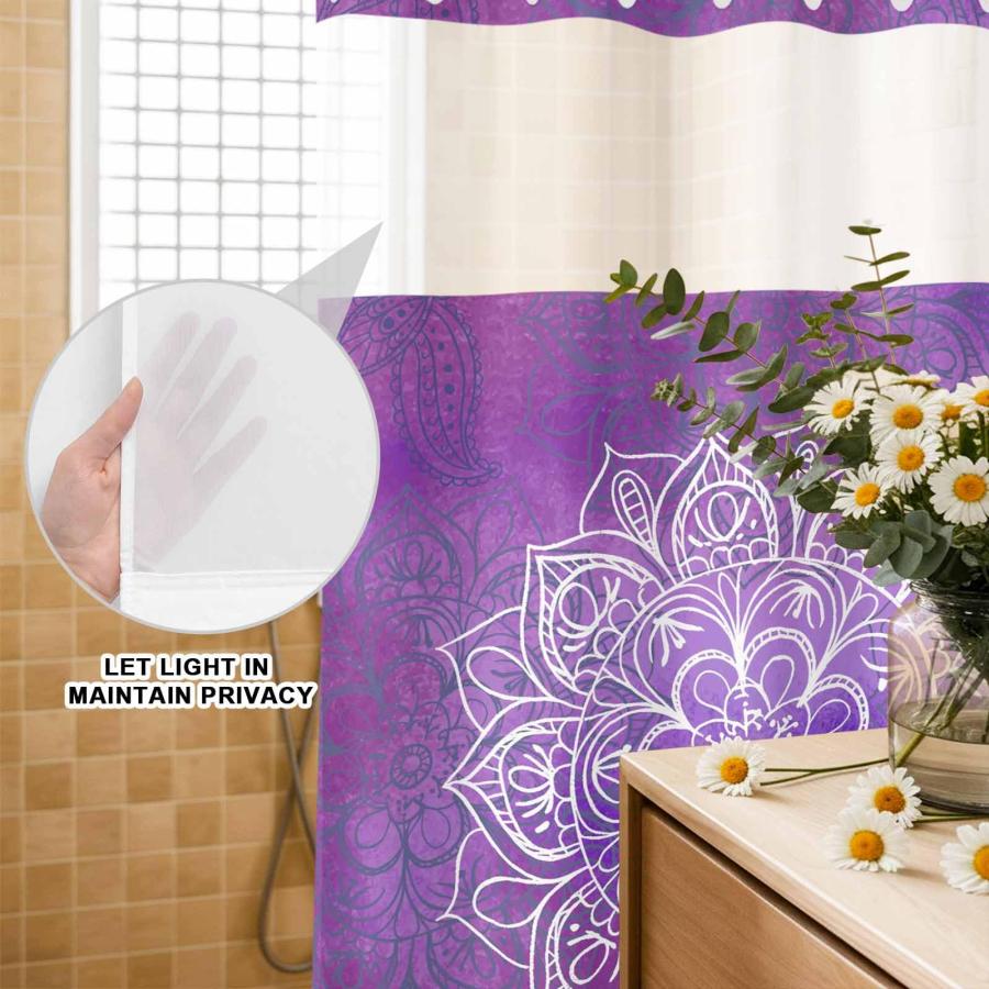 【並行輸入品】 No Hook Shower Curtains for Bathroom， Boho Floral Fabric Shower_3