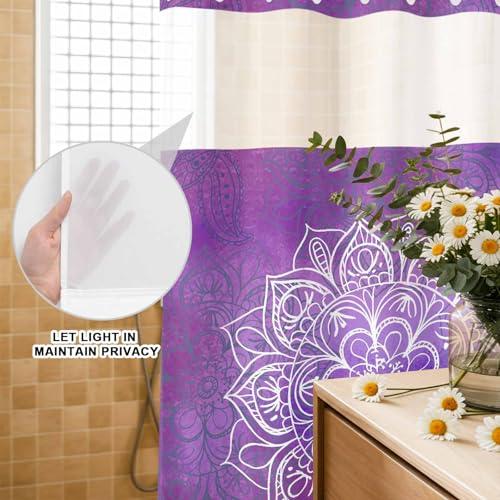 【並行輸入品】 No Hook Shower Curtains for Bathroom， Boho Floral Fabric Shower_4