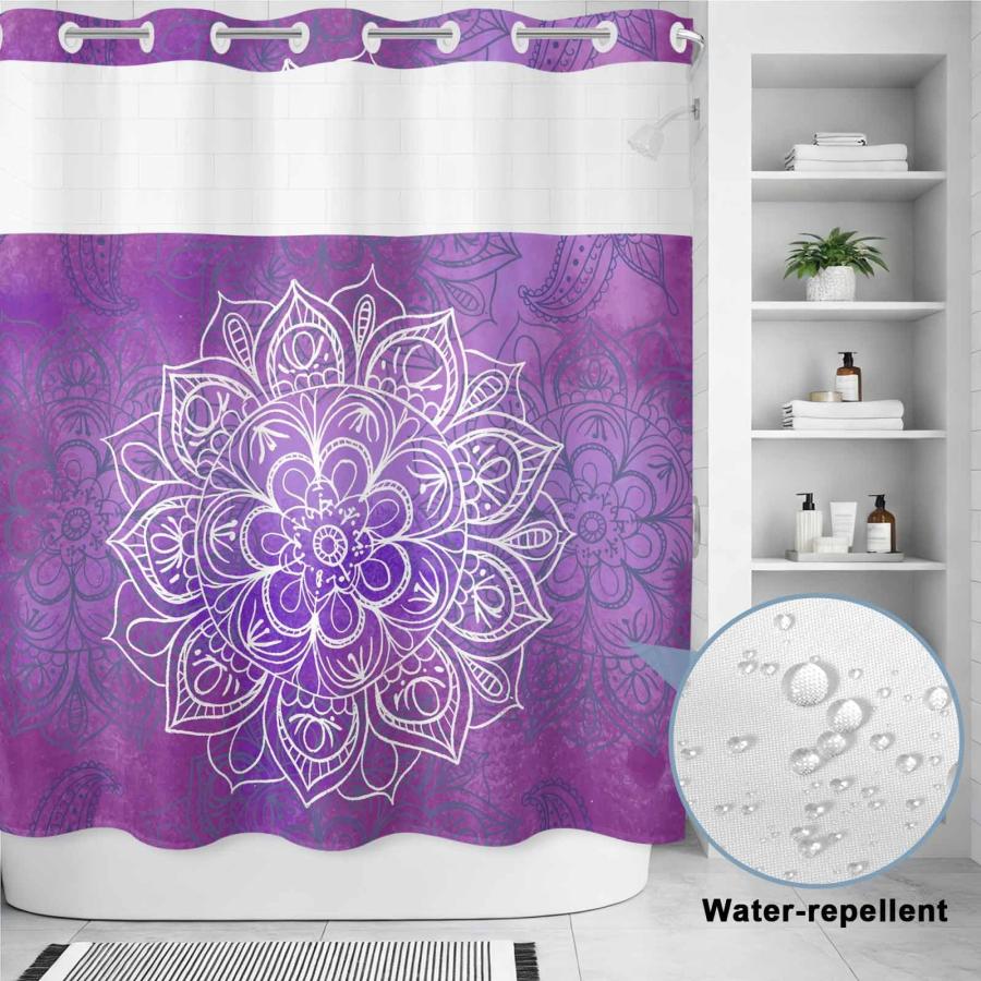 【並行輸入品】 No Hook Shower Curtains for Bathroom， Boho Floral Fabric Shower_9
