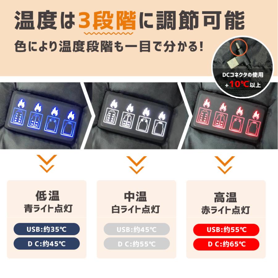 電熱ベスト 日本製 17枚繊維ヒーター 40000mAhバッテリー付き Max70℃ 3
