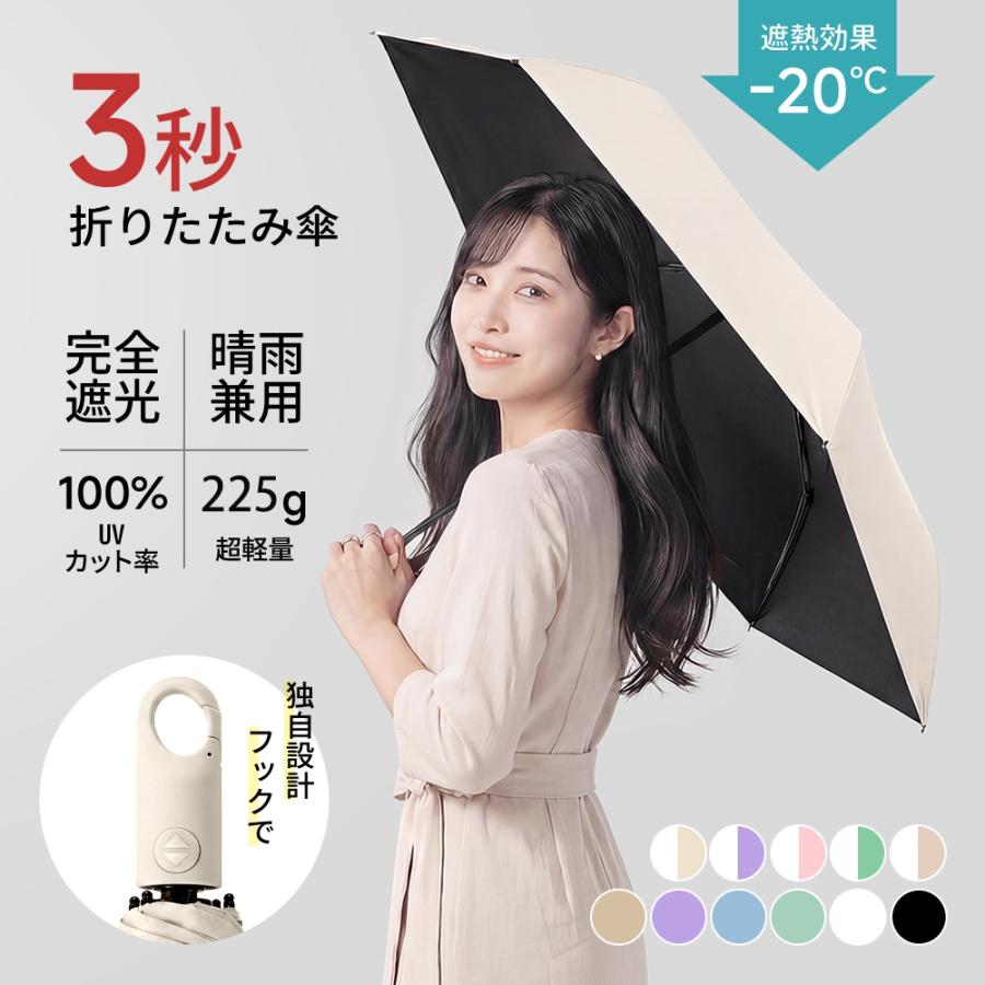 ＼皮膚科医師監修／ 日傘 折りたたみ 完全遮光 3秒たためる傘 形状記憶 軽量 225g 新生活 自動開閉 折り畳み傘 6本骨 uvカット100% 紫外線対策 日焼け対策 11色（Yahoo!・のぞみストア）