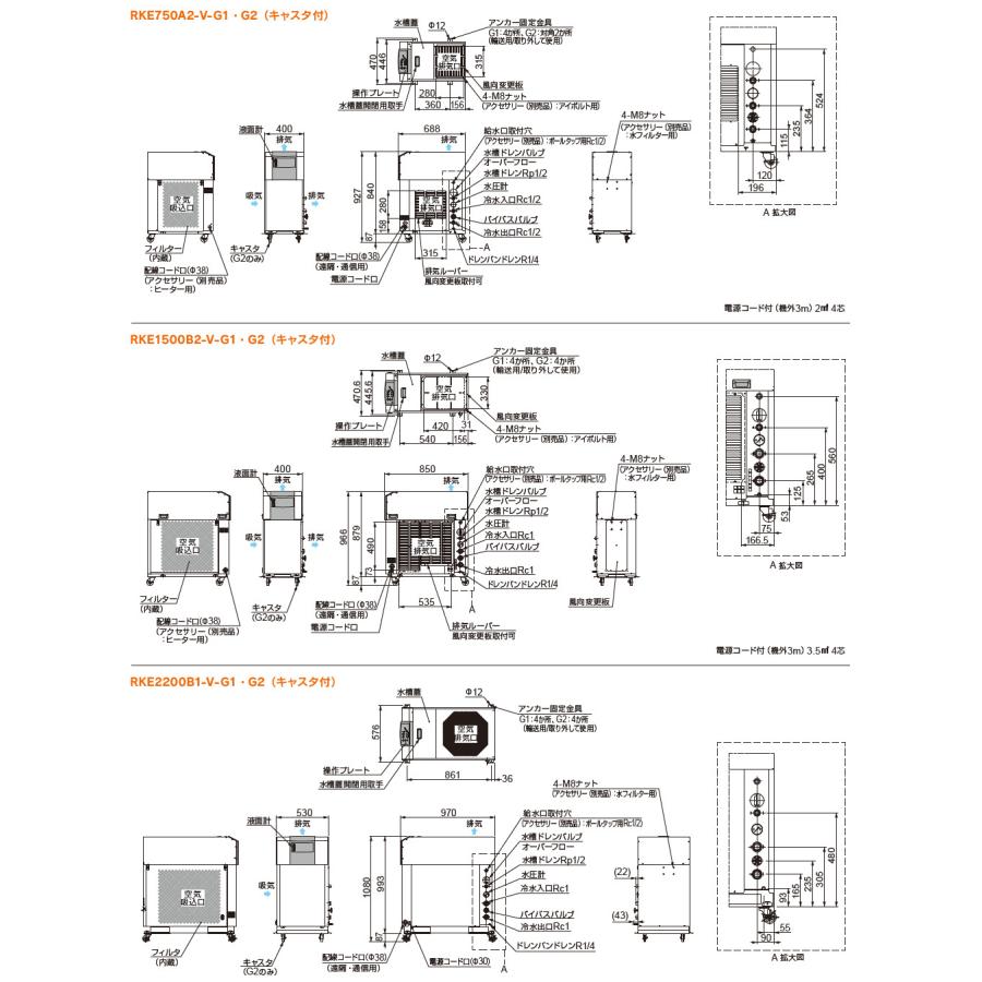 オリオン機械 小型水槽付インバータチラー RKE1500B2-V-G2(キャスタ付)｜npshop｜08