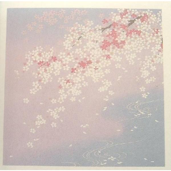 22-3 正絹ちりめん友仙ふろしき「しだれ桜に流水（ウス紫）」68cm
