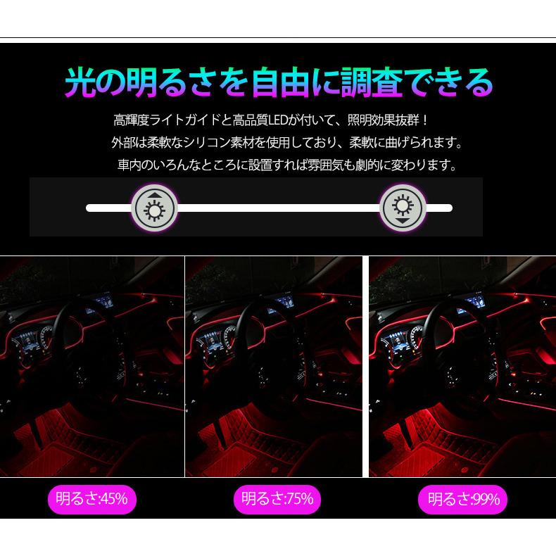 LED テープライトアンビエントライト 4個 8m 足元ライト 付き 雰囲気ライト 補助照明 マルチカラー 無限調色 無段階調光 音楽御製 サイズ調節可能
