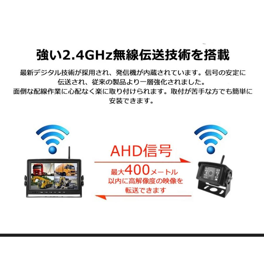 技適マーク付き】10.1インチ ワイヤレス バックカメラ モニター セット