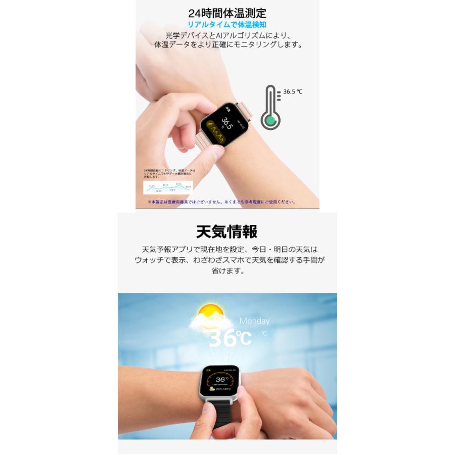 1.54インチ大画面 スマートウォッチ 体温測定 血圧計 血中酸素濃度計 
