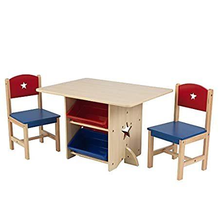 特別価格KidKraft 木製スターテーブル&椅子セット 収納箱4個付き 子供用家具 レッド ブルー ナチュラル 対象年齢3~8歳好評販売中
