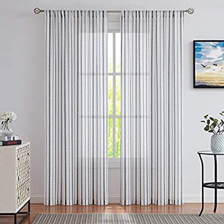 品質保証 特別価格Fragrantex Black 好評販売中 Living for Long Inches 84 Curtains Sheer Stripe White and レースカーテン