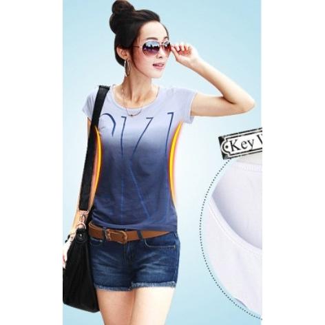 Tシャツ 半袖 カットソー レディース トップス グラデーション スタイルアップ S M L XL 春夏 インナー ホワイト ブルー パープル ロゴ 送料無料 得トクセール |  | 02